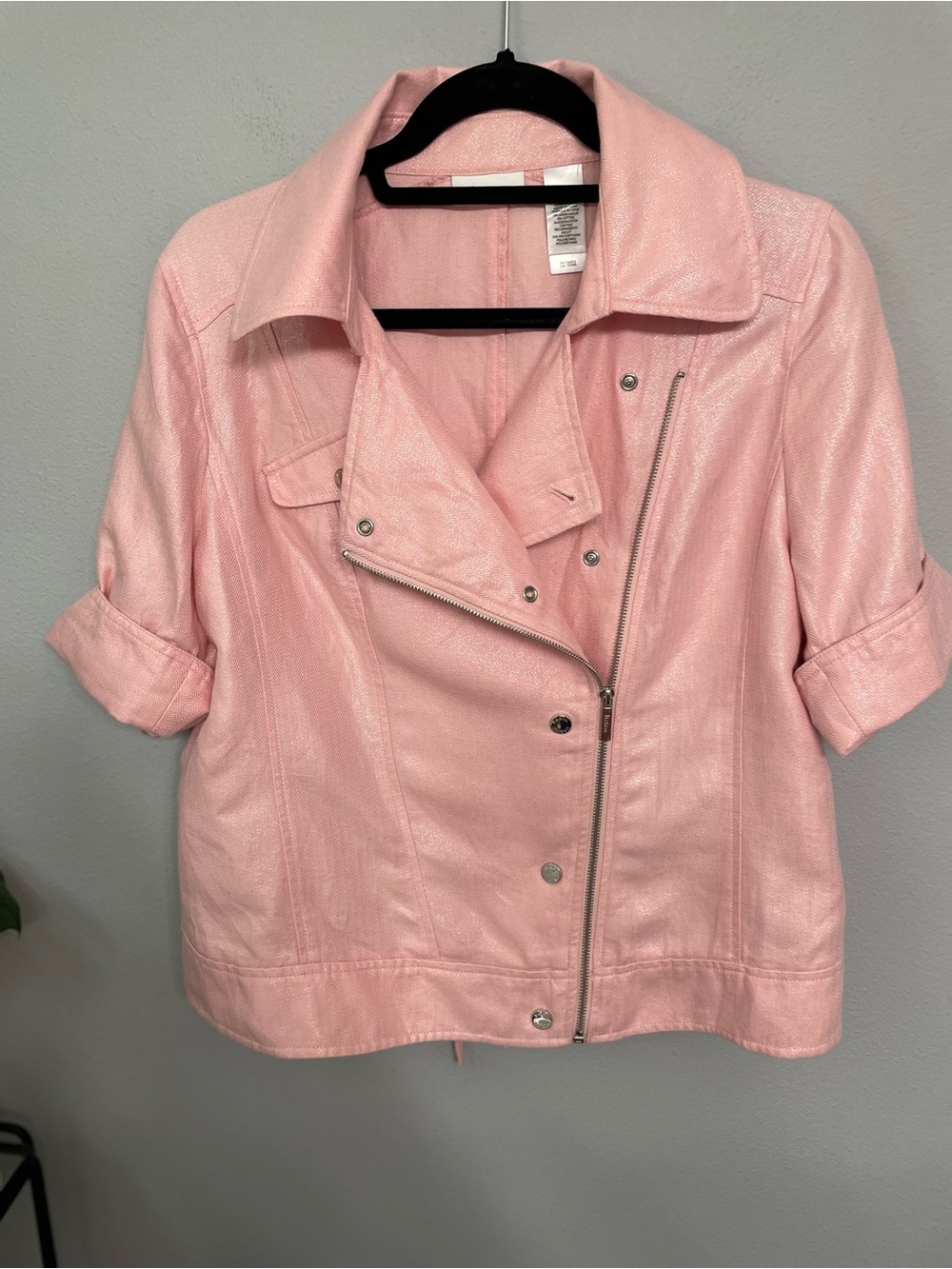 liz & co. Light Pink Moto-Inspired Linen Blend Jacket